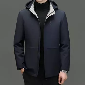 Утолщенная куртка-пуховик для мужчин среднего возраста, теплая и ветрозащитная, съемная подкладка, повседневная куртка для папы, мужской белый утиный пух M