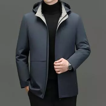 Утолщенная куртка-пуховик для мужчин среднего возраста, теплая и ветрозащитная, съемная подкладка, повседневная куртка для папы, мужской белый утиный пух M