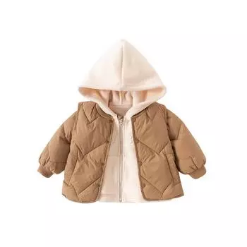 Утолщенная куртка-пуховик для осени и зимы, детский костюм из двух частей с капюшоном для теплой зимней одежды на открытом воздухе 90cm кофейный