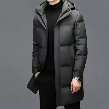 Утолщенная куртка-пуховик для папы, мужская зимняя, деловая, повседневная, для людей среднего и пожилого возраста, пуховик с капюшоном, теплый, белый утиный пух M