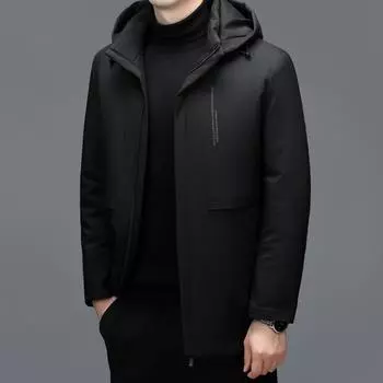 Утолщенная куртка-пуховик для папы, мужская зимняя, деловая, повседневная, для людей среднего и пожилого возраста, пуховик с капюшоном, теплый, белый утиный пух M