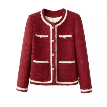 Утолщенная куртка-пуховик, короткая куртка в стиле «маленький аромат» для женщин, новая зимняя универсальная красная куртка для французского светского человека S