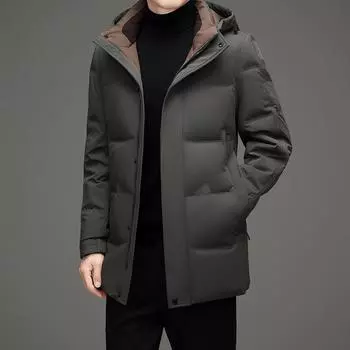 Утолщенная куртка-пуховик мужская зимняя новая стильная куртка средней длины с капюшоном для улицы мужская куртка-пуховик L