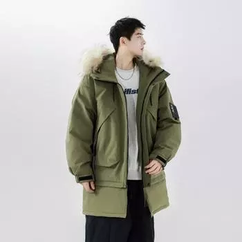 Утолщенная куртка-пуховик средней длины для мужчин зимой, новый стиль, молодежная повседневная простая теплая куртка с большим карманом, модная M