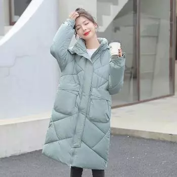 Утолщенная куртка Пуховик Женская свободная зимняя куртка Куртка средней длины M хаки