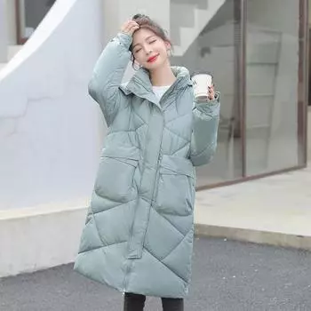 Утолщенная куртка Пуховик Женская свободная зимняя куртка Куртка средней длины M зелёный