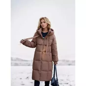 Утолщенная куртка с хлопковой подкладкой, женская, средней и длинной длины выше колена, зимняя свободная куртка с хлопковой подкладкой M [Recommended below 65kg] хаки