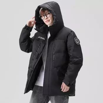 Утолщенная куртка с капюшоном, осенне-зимняя, новая мужская короткая молодежная белая куртка на утином пуху для мужчин M