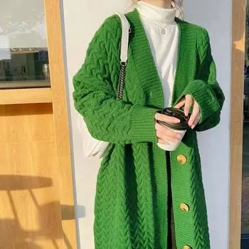 Утолщенная куртка-свитер женская осенне-зимняя однотонная вязаная кардиган в стиле ретро женская однотонная куртка средней длины S чёрный