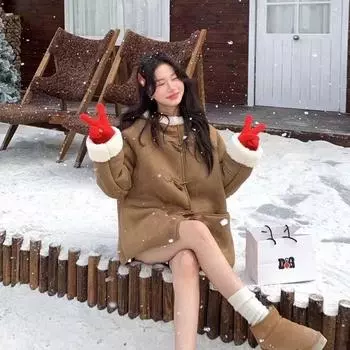 Утолщенная меховая куртка защищает от холода и тепла, замшевая куртка с капюшоном и пряжкой из меха, подходит как для девочек, так и для мальчиков, экологически чистая. S size (recommended weight below 55 kg)