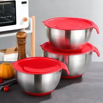 Утолщенная миска из нержавеющей стали с крышкой и нескользящим дном, миски для взбивания яиц и салата, контейнер для еды, таз, кухонные принадлежности 16cm