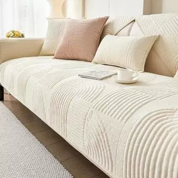 Утолщенная мягкая теплая подушка для дивана, однотонный плюшевый чехол для дивана, нескользящий чехол для дивана с геометрическим узором, кремовый коврик для дивана, наволочка 70x70cm 1pcs