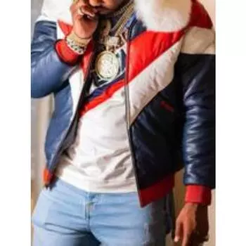 Утолщенная мужская куртка из искусственного меха с большим встроенным меховым воротником, трехцветная сшивка, с длинными рукавами M зелёный