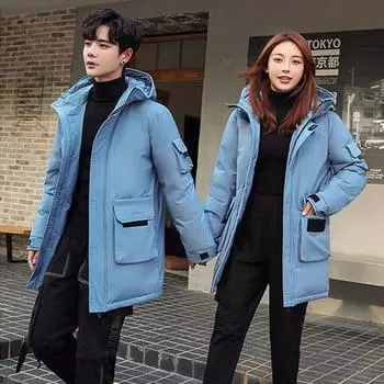 Утолщенная мужская куртка-пуховик для осени и зимы, средней и длинной длины, облегающая повседневная рабочая одежда, хлопковая куртка для пар XXXL чёрный