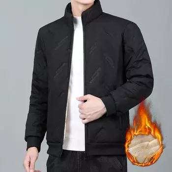 Утолщенная мужская одежда из овечьей шерсти с хлопковой подкладкой, осенне-зимняя, большого размера, для среднего возраста, ветрозащитная, теплая, с хлопковой подкладкой, мужская повседневная куртка L чёрный