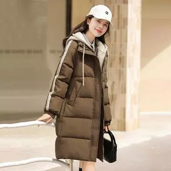 Утолщенная одежда из хлеба, поддельная, из двух частей, зимняя, с подкладкой, женская, средняя и длинная, зима 2024, новая свободная, с подкладкой, одежда M чёрный