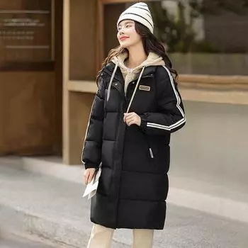 Утолщенная одежда из хлеба, поддельная, из двух частей, зимняя, с подкладкой, женская, средняя и длинная, зима 2024, новая свободная, с подкладкой, одежда M чёрный