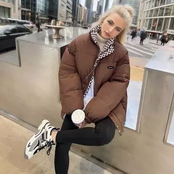 Утолщенная одежда из хлеба женская клетчатая куртка с воротником-стойкой женская зимняя новая свободная куртка BF style design sense с хлопковой подкладкой прилив S чёрный