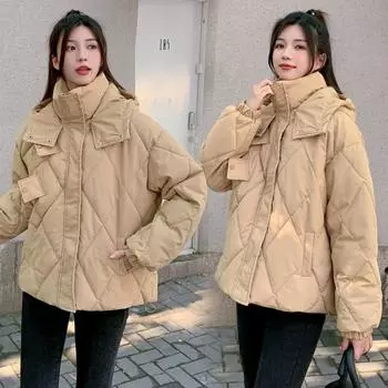 Утолщенная одежда, короткая куртка-пуховик, женская свободная осенне-зимняя куртка-пальто S чёрный