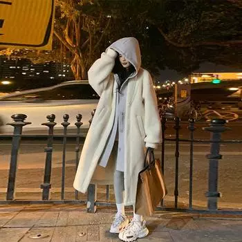 Утолщенная парка женская повседневная толстовка с капюшоном поддельные две части флис длинное пальто женская мода свободная шикарная теплая мягкая женская верхняя одежда M 45-50KG чёрный