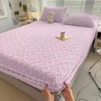 Утолщенная плюшевая бархатная простыня, мягкий теплый кристаллический бархатный наматрасник King Queen Size, покрывало без наволочки 80x200x30cm