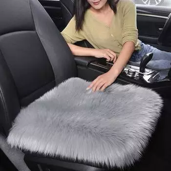 Утолщенная плюшевая подушка для автомобильного сиденья, удобный чехол для автомобильного сиденья, теплый, нескользящий, для переднего и заднего сиденья белый/серый