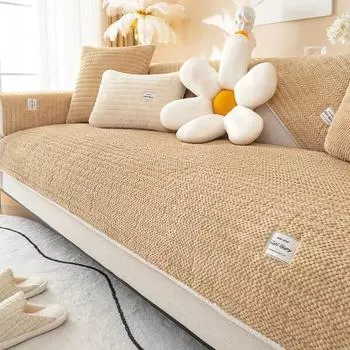 Утолщенная плюшевая подушка для дивана, мягкий нескользящий чехол для дивана для гостиной, сплошной цвет, простое универсальное защитное полотенце для дивана A 70x70cm 1pc