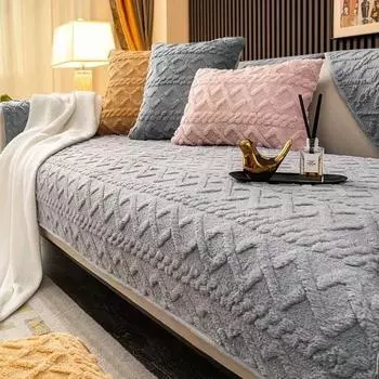 Утолщенная плюшевая подушка для дивана, нескользящие универсальные чехлы для дивана для гостиной, теплые зимние чехлы для дивана, защита мебели 70x70 A