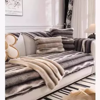 Утолщенная плюшевая подушка для дивана, нескользящий кожаный чехол для дивана, новая мягкая плюшевая подушка для дивана с кроликом, осенне-зимняя французская подушка для дивана 70x70cm 1pcs оранжевый