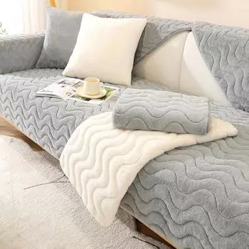 Утолщенная плюшевая подушка для дивана с кроликом, однотонное Нескользящее полотенце для дивана, зимнее скандинавское стильное простое покрытие для дивана 45*45cm белый