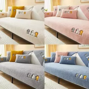 Утолщенная плюшевая подушка для дивана с принтом кошки, зимняя теплая нескользящая подушка для дивана для домашнего декора, чехол для дивана в форме буквы L, спинка, подлокотник, полотенца A 70x70
