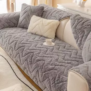 Утолщенная плюшевая подушка для дивана в зимней гостиной, кожаная подушка для дивана из цельного дерева, чехол для дивана, полотенце, нескользящее покрытие 70*70