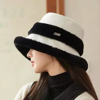 Утолщенная плюшевая полосатая шапка рыбака, детская защитная шапка для ушей, теплая шапка, темпераментная универсальная шапка для бассейна 56-58 см