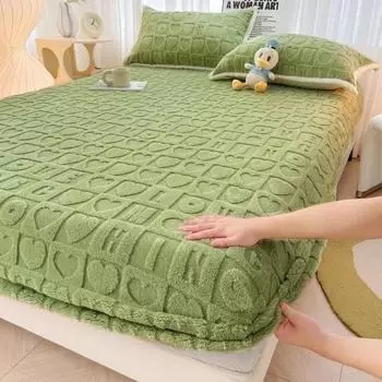 Утолщенная плюшевая простыня, зимний теплый чехол для матраса, пушистая плюшевая простыня, покрывало, клетчатый узор, бархатные простыни 90X200cm Only A sheet