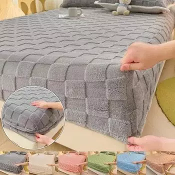 Утолщенная плюшевая простыня, зимний теплый чехол для матраса, пушистая плюшевая простыня, покрывало, клетчатый узор, бархатные простыни 90X200cm Only A sheet