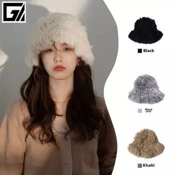 Утолщенная плюшевая рыболовная шапка с теплой шапкой, защищающая от холода и ветра, шерстяная шапка-горшок, осенне-зимняя шапка из натуральной кроличьей шерсти, женские шапки one size56-58cm хаки