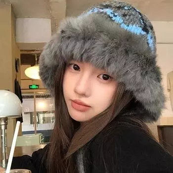 Утолщенная плюшевая вязаная шапка для защиты ушей, шапка из кроличьей шерсти, осенне-зимняя новая теплая шерстяная шапка, шапка рыбака, женская шапка One size серый