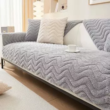 Утолщенная подушка для дивана, флисовый чехол из ягненка с волнистым чехлом для дивана, теплые нескользящие универсальные чехлы для диванов для гостиной, диваны, подушка, декор 70x70cm 1pcs