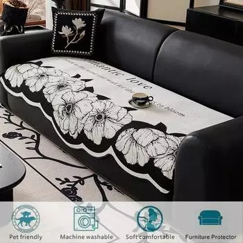 Утолщенная подушка для дивана из шенилла для гостиной, нестандартная форма, нескользящий чехол для дивана, INS Flowers, полотенце для дивана, коврик для сиденья 90x90cm 1pc