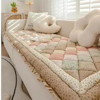 Утолщенная подушка из хлопковой сетки, подушка для дивана в стиле пэчворк, клетчатый ковер, противоскользящие коврики для гостиной, декор для сиденья, татами 60x60