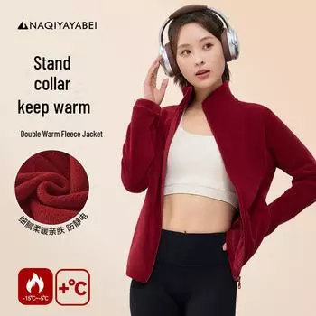 «Утолщенная приталенная куртка с воротником-стойкой: Утепленный кардиган из бархата для бега и йоги — осенне-зимняя версия Extra Large