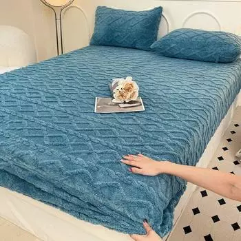 Утолщенная простыня, теплая простыня с резинкой, мягкое покрывало для дома, однотонное постельное белье (Нет наволочки) Single 90x200cm 1pc