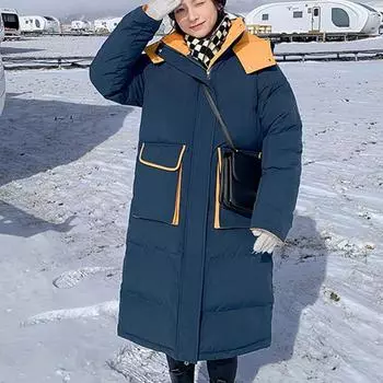 Утолщенная пуховая куртка больших размеров с хлопковой подкладкой, женская зимняя свободная длинная хлопковая стеганая куртка XL чёрный