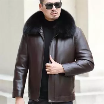 Утолщенная пуховая куртка большого размера для мужчин, кожаная куртка-пуховик для пап среднего и пожилого возраста M