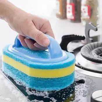 Утолщенная щетка для чистки с ручкой, кухонная губка для протирки плитки в ванной, губка для чистки ванны, средства для удаления пятен в доме синий