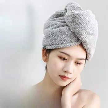 Утолщенная шапочка для сухих волос из кораллового флиса, впитывающая шапочка для душа, полотенце для сухих волос с обернутыми краями, двухслойная повязка на голову для взрослых женщин 25*65cm синий