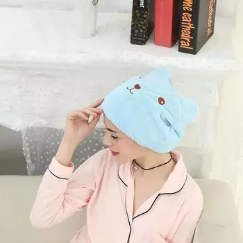 Утолщенная сухая шапочка для волос с мультяшным медведем, супер впитывающее быстросохнущее полотенце, шапочка для душа, протирающий шарф для волос 30*26cm розовый