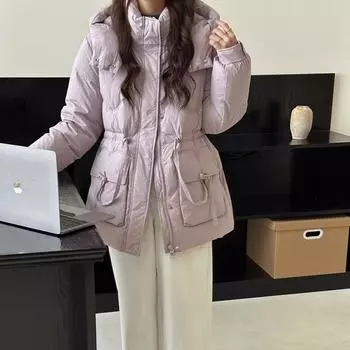 Утолщенная талия пуховик женский средний и длинный 2024 новое зимнее розовое пальто, тонкое и милое пальто S within 60 kg жёлтый