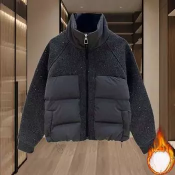 Утолщенная теплая хлопковая одежда для женщин, зимняя новая корейская универсальная водолазка с застежкой-молнией и длинными рукавами M