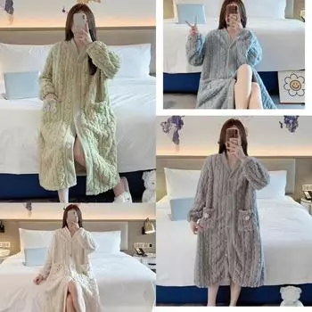 Утолщенная теплая одежда для беременных женщин, зимний коралловый бархатный халат, стеганый, средней длины, женская фланелевая домашняя одежда, халат для кормления грудью free47.5-75kg серый